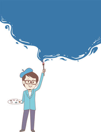 Vector Illustration of Painter painting wall Blue for Background Templateのイラスト素材