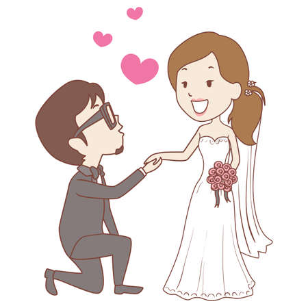 Vector Illustration of Kneeling Groom with Bride Wedding Proposalのイラスト素材
