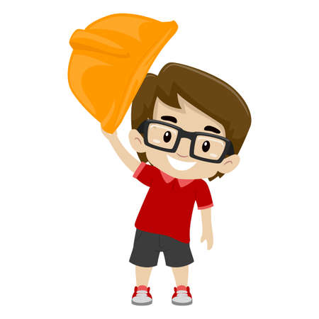 Vector Illustration of Boy putting an Engineer Helmet on his headのイラスト素材