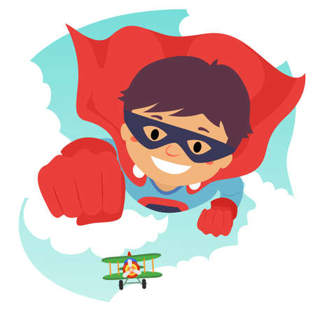 Vector Illustration of a Boy Flying as Super Heroのイラスト素材