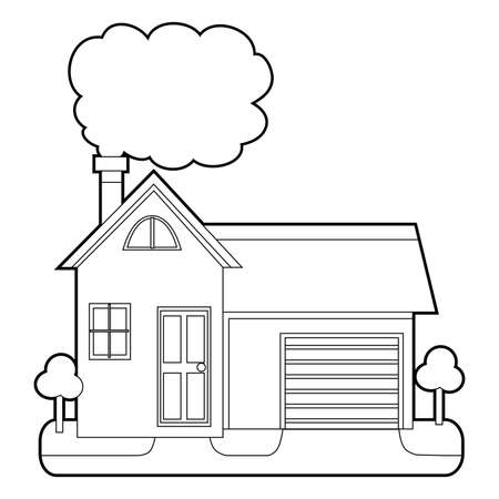 Coloring Book Outlined House with Chimney Smokeのイラスト素材