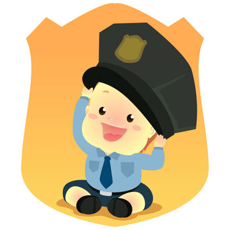 Vector Illustration of Baby wearing a Police Uniformのイラスト素材