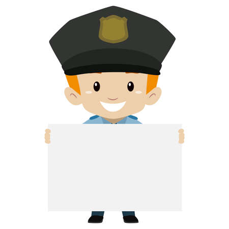 Vector Illustration of Policeman Kid Boy holding a Blank Boardのイラスト素材