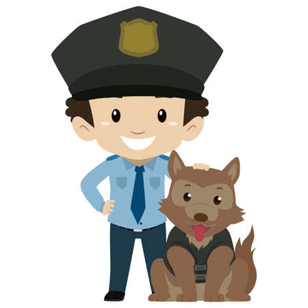 Vector Illustration of Policeman Boy with Police Dogのイラスト素材