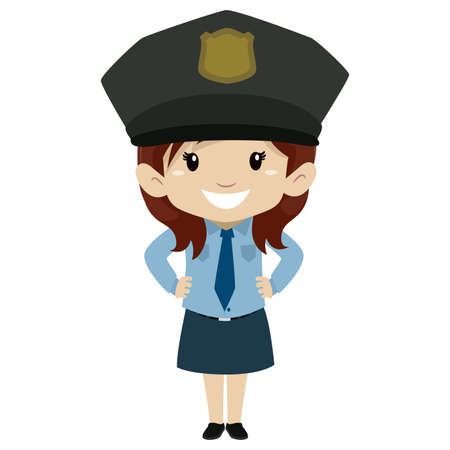 Vector Illustration of Little Girl wearing a Police uniform Hands on waistのイラスト素材