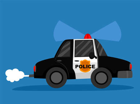 Vector Illustration of a Police Car in Blue Backgroundのイラスト素材