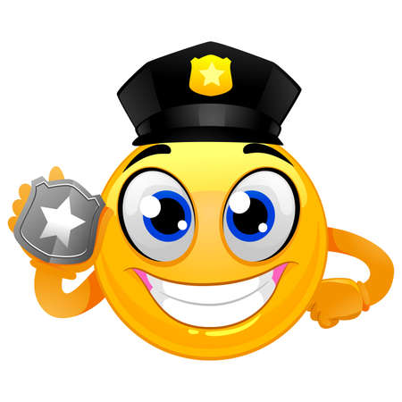 A Vector Illustration of Smiley Emoticon Policeman holding a Badge.のイラスト素材