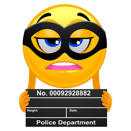 Vector Illustration of Smiley Emoticon Prisoner taking a Mug Shotのイラスト素材