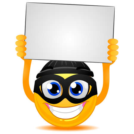 Vector Illustration of Smiley Emoticon Burglar holding a Blank Boardのイラスト素材