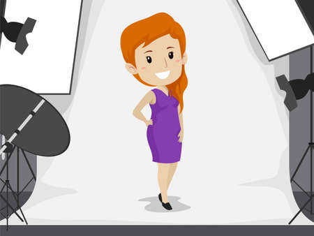 Vector illustration of a female model doing photo shoot inside a studioのイラスト素材