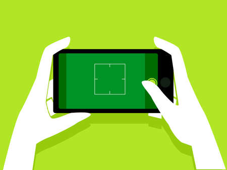 Vector Illustration of Hand Holding a Mobile Phone taking a Picture showing Blank Screenのイラスト素材