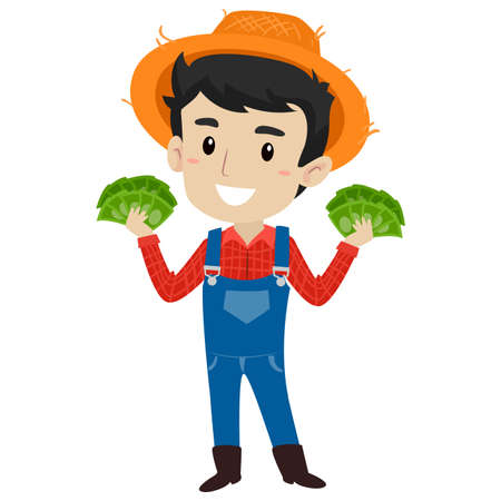 Vector Illustration of a Farmer holding lots of Moneyのイラスト素材
