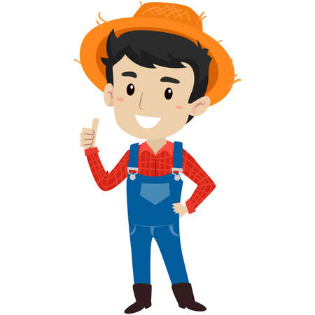 Vector Illustration of a Farmer showing thumbs up gestureのイラスト素材
