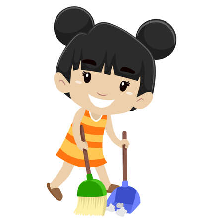 Little girl Sweeping the floorのイラスト素材
