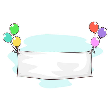 Vector Illustration of White Blank Banner cloth tied in Balloons for Birthday Messageのイラスト素材
