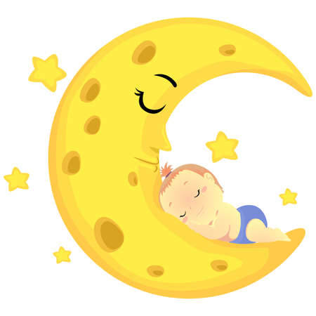 Vector Illustration of a Baby sleeping on the sleeping Moonのイラスト素材