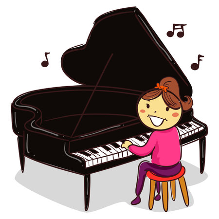Vector Illustration of Stick Kid Figure playing the Grand Pianoのイラスト素材