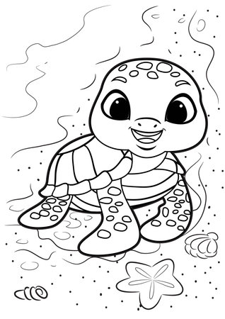 Coloring Page Outline Of a Turtle Vector Illustration for Childrenのイラスト素材