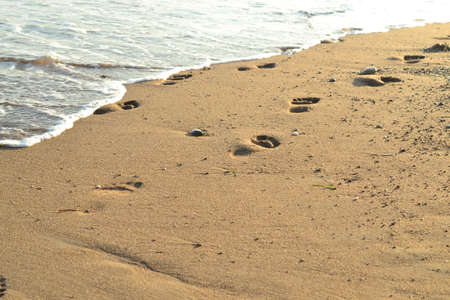 Fottprint sand on the beach ocean
