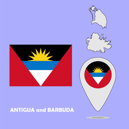 A pointer map and flag of Antigua and Barbudaのイラスト素材