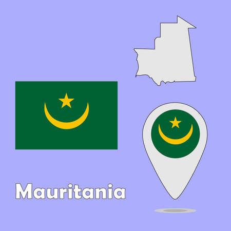 A pointer map and flag of Mauritaniaのイラスト素材