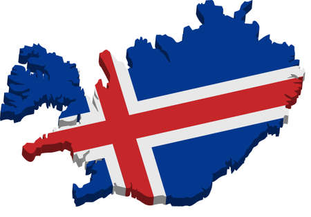 A map of Iceland 3D with flag on white backgroundのイラスト素材