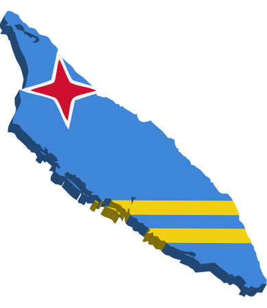 A map of Aruba 3D with flag on white backgroundのイラスト素材