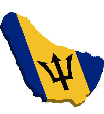 A map of Barbados 3D with flag on white backgroundのイラスト素材