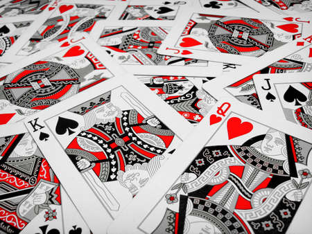 Kings queens and jacks playing cards scatteredのeditorial素材