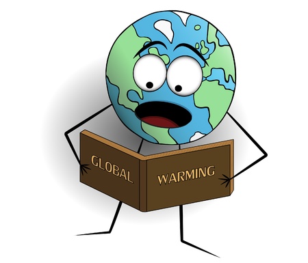 Cartoon earth man reading about his own destruction.の写真素材