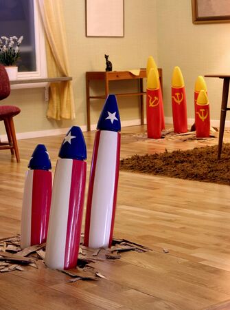 Cold War in your Living room. Symbol for cold war affecting common peoples lives..の写真素材