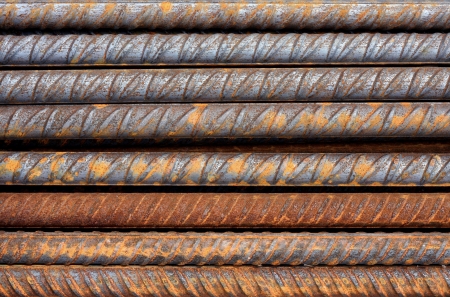 Thick rusty rebar rods metallic patternの写真素材