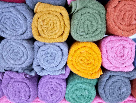 Close up photo of baht towel on sanitary shopの写真素材