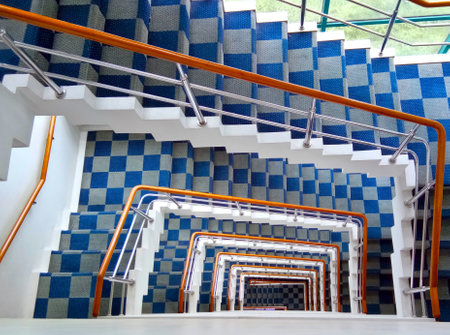 Spiral emergency exit staircase with golden ratio proportionの写真素材
