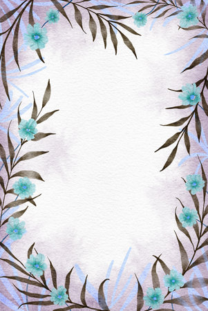 Watercolor floral background. Hand drawn illustration with flowers and leaves.の写真素材