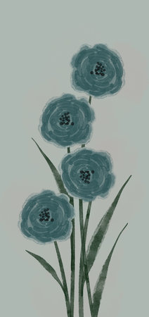 Hand drawn watercolor illustration of blue flowers on a light background for wallpaper backgroundの写真素材