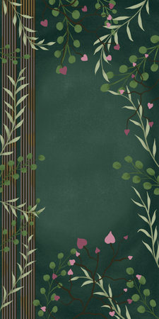 Vintage floral frame on green chalkboard background. Vector illustration for wallpaper backgroundの写真素材