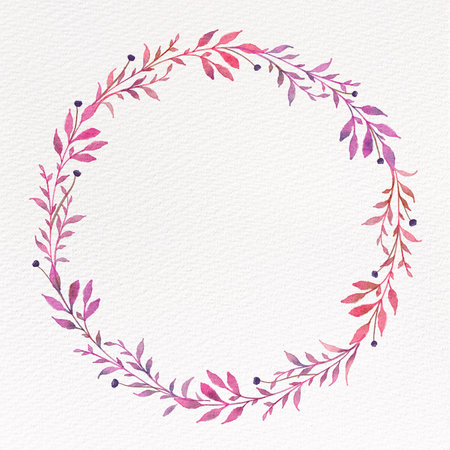 Watercolor floral wreath on white background. Hand drawn illustration.の写真素材