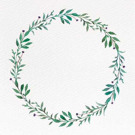 Watercolor floral wreath on white background. Hand drawn illustration.の写真素材