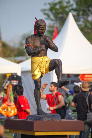 Wai Kru Ceremony is a demonstration of the Muay Thai boxers respect and gratitude to their teachers in submission to the serious and patient teaching and training.のeditorial素材