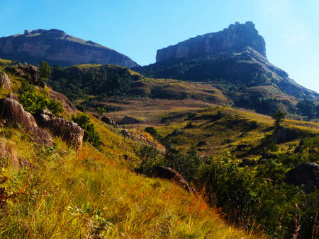 Hiking in Dakensberg Mountains, South Africaの写真素材