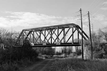 old railroad bridge in b&Wの写真素材