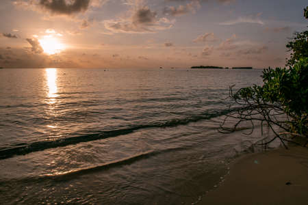 Sunset-sunrise in Maldive Beach, Maldive Resort, Maldive Island, copy space , message