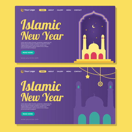 Modern flat design website template for  islamic new year. Vector illustration.のイラスト素材