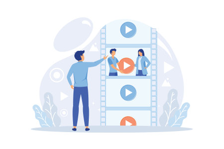 Engaging content, blogging, media planning, promotion in social network concept. Flat vector illustration.のイラスト素材