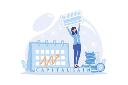 Money investing, financiers analyzing stock market profit. Portfolio income, capital gains income, royalties from investments concept.のイラスト素材