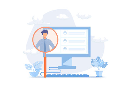 Human resources manager hiring employee or workers. HR management software, looking for job candidates. Employment, job search, application. Recruiting company, work selection Flat Illustrationのイラスト素材
