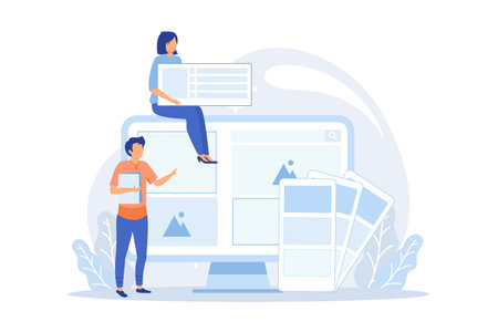 Typography Web design company, page headline, text size, body copy, read online, frontend development, CSS, screen resolution, browser flat design modern illustrationのイラスト素材