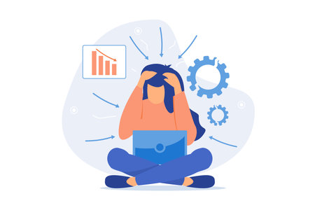Frustration Depression treatment, frustration management, anxiety and anger control, emotionally intelligent habits, mental health problem flat design modern illustrationのイラスト素材
