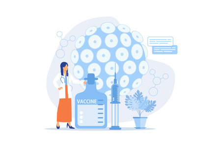 HPV vaccination Protecting against cervical cancer, human papillomavirus immunization program, HPV vaccination, prevent infection flat design modern illustrationのイラスト素材